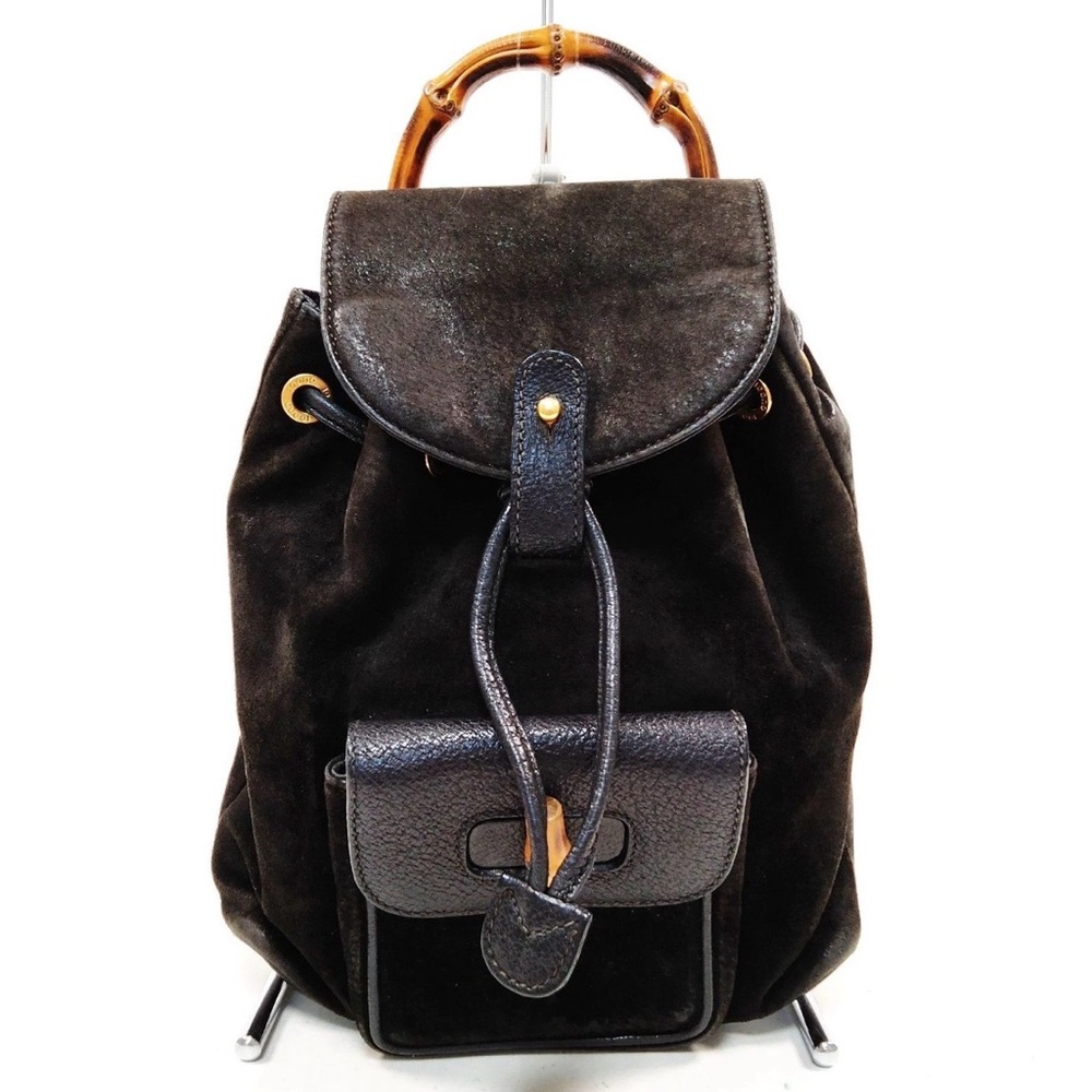 Vintage Gucci Mini Suede Bamboo Backpack Authenicated